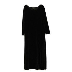 Eddie Bauer Dress Size XL Tall Scoop Neck Long Sleeve Maxi Velour Style Black